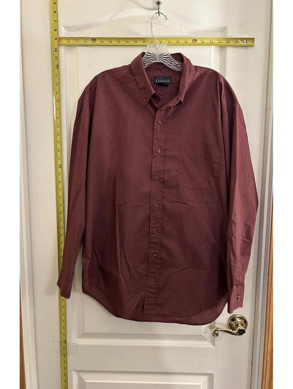 Basic Editions Easy Care Mens Maroon Long Sleeve Button Up Shirt Size Large